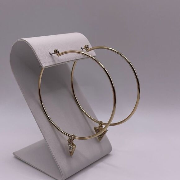 Michael Kors Women’s Zirconia Triangle Dangling Pendant Charm Gold Hoop Earrings - Picture 11 of 12